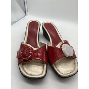 David Tate Womens  Shoes Size 12W  Red Leather Slip-On Sandals
